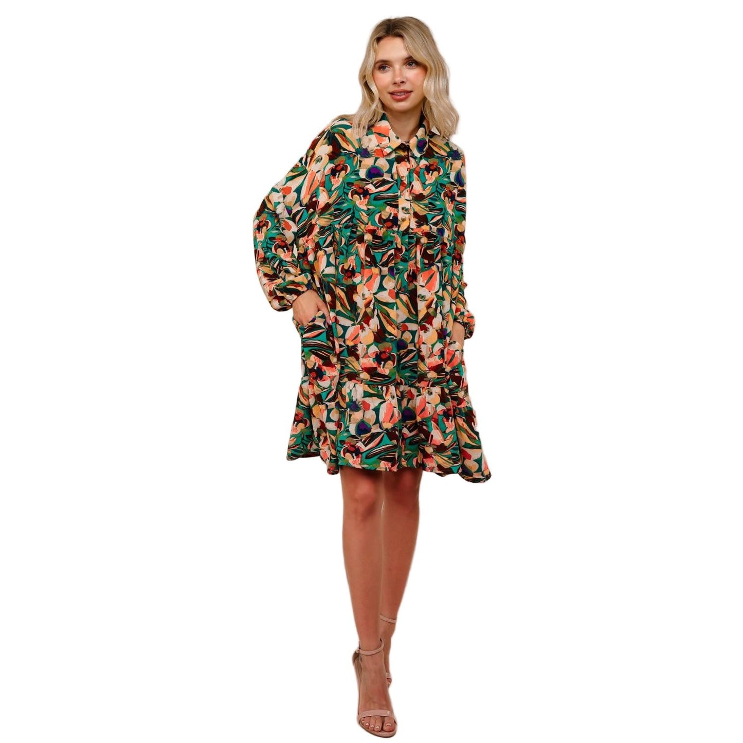 Women's Collared Babydoll Dress with Ruffle Hem HD7160A