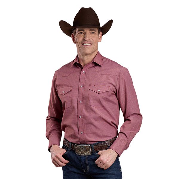 Men's Roper Long Sleeve Snap Red Basket Weave Western Shirt 01-001-0145-1081