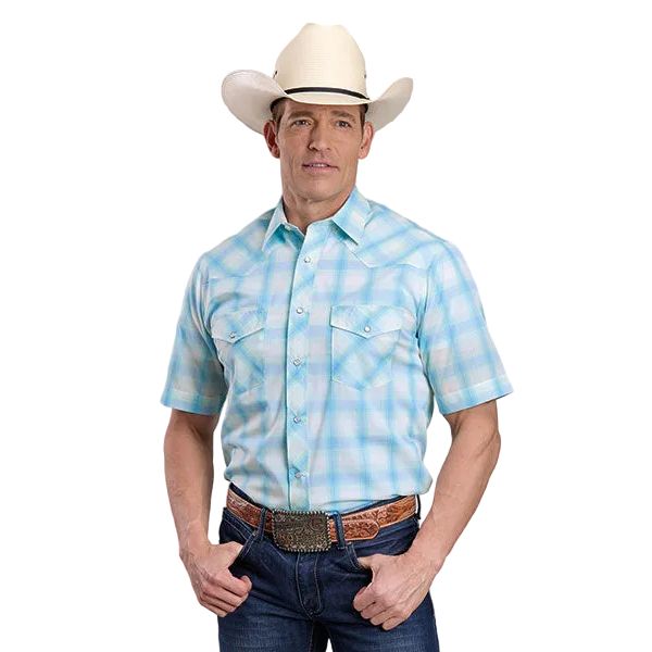 Men's Roper Short Sleeve Blue Plaid Western Button Up Shirt 01-002-0101-2029