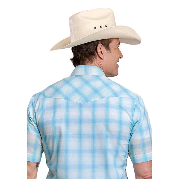 Men's Roper Short Sleeve Blue Plaid Western Button Up Shirt 01-002-0101-2029