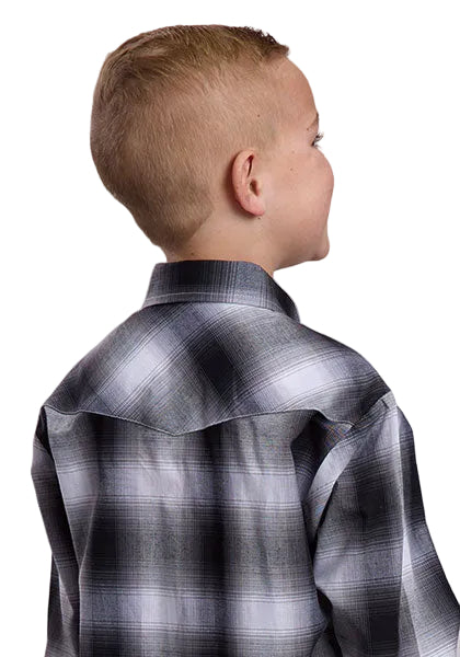 Roper Boy's Long Sleeve Black and White Plaid Button Up Shirt 01-030-0101-7009