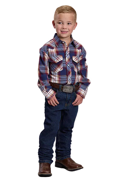 Roper Boy's Long Sleeve Blue Plaid Snap Shirt 01-030-0101-7016