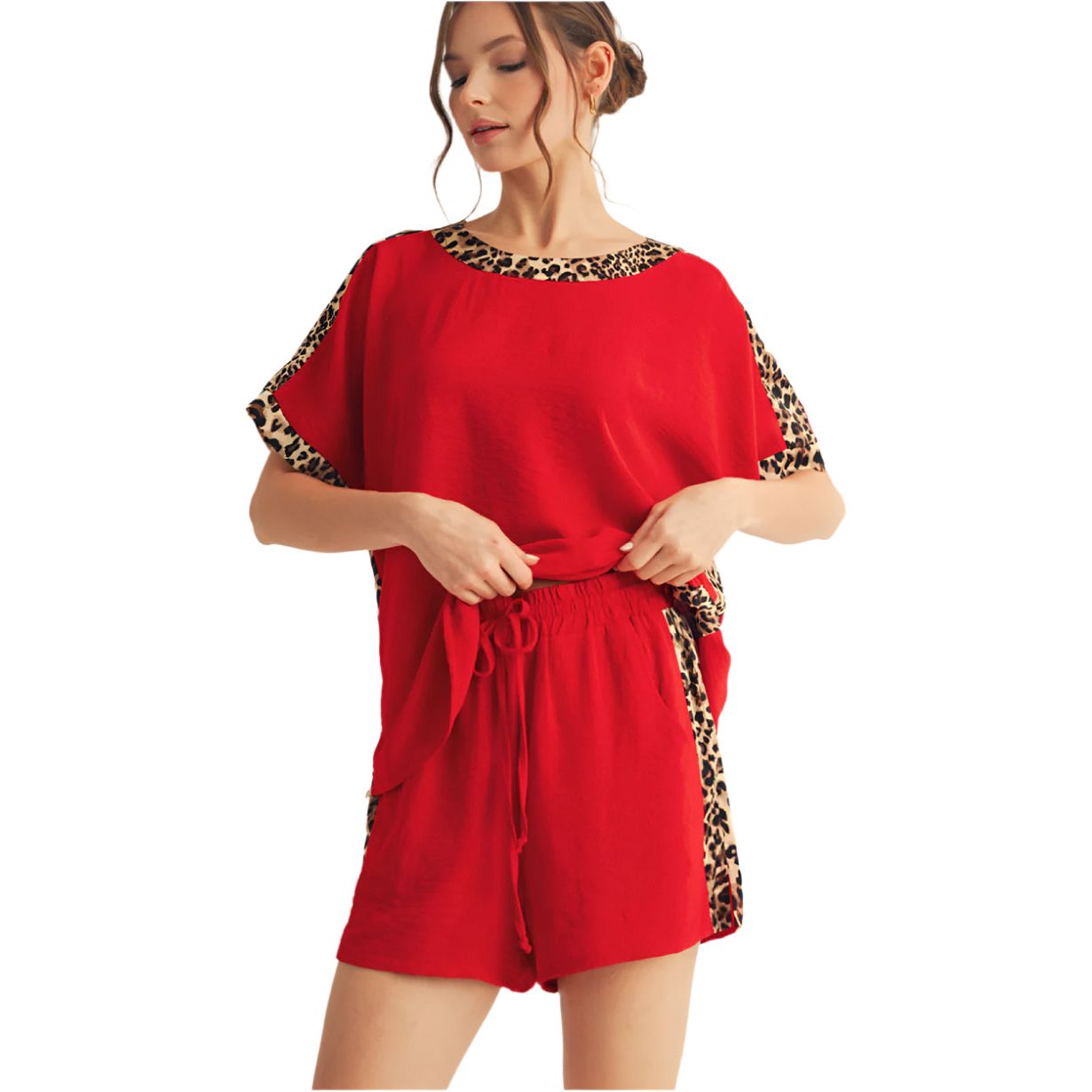 Women's Red And Cheetah Print Top G14473-3-TOP - Crazy House Western Wear