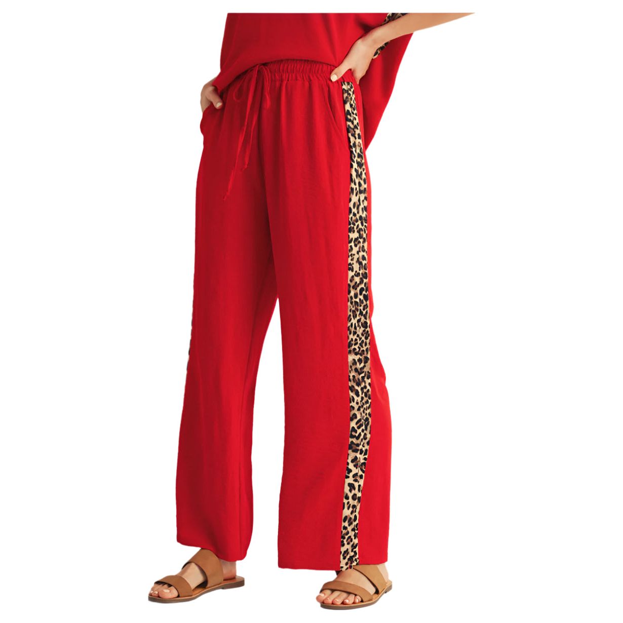 Women's Red And Cheetah Print Pants G14475-3-BOTTOM - Crazy House Western Wear