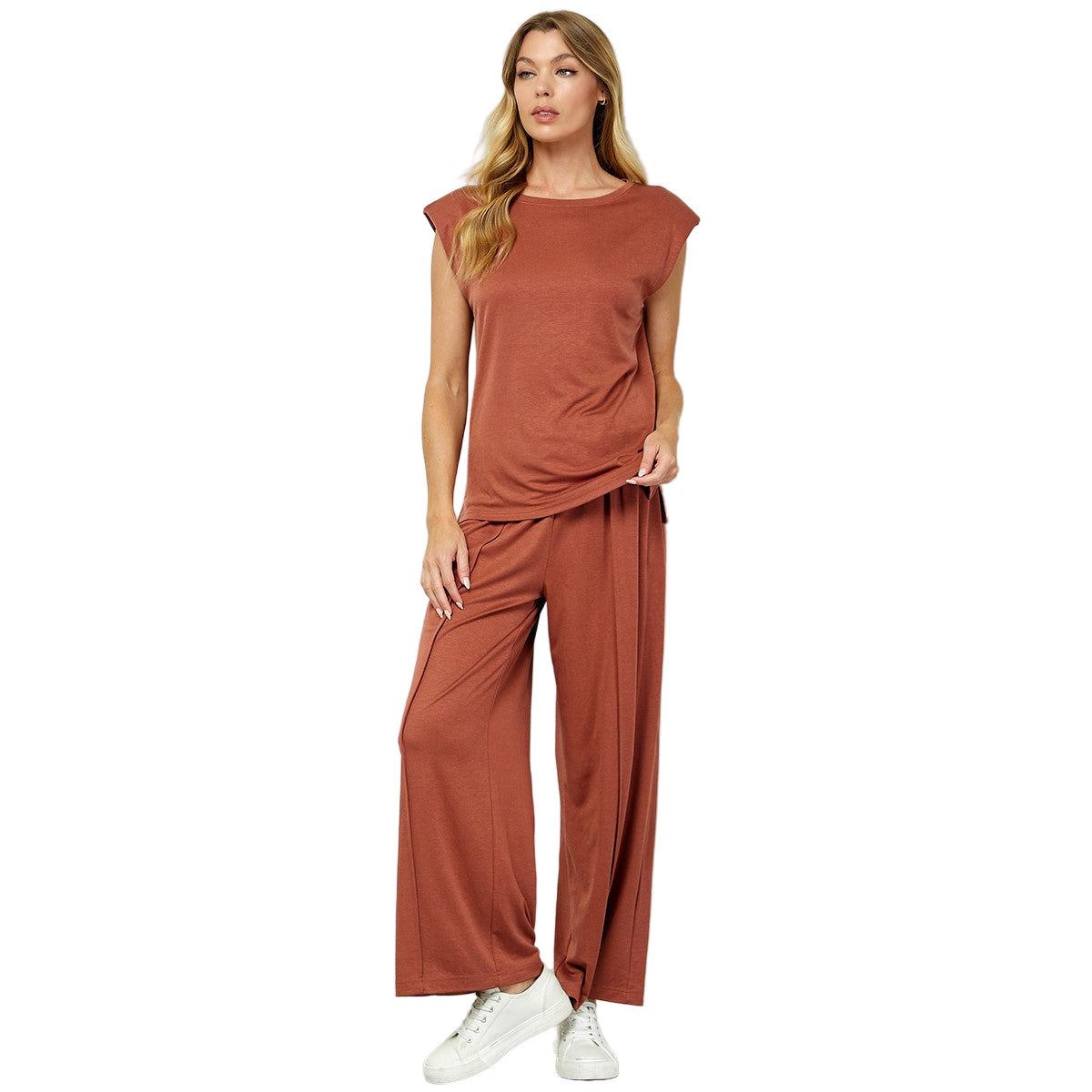 Women's Paded Shoulder Soft Sleeveless Top T4242