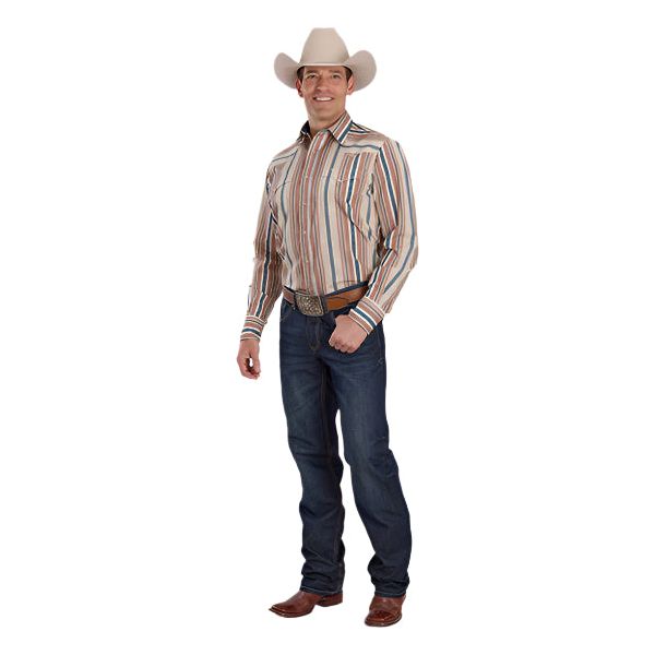 Men's Roper Long Sleeve Vertical Performance Stripe Snap Shirt 03-001-0068-0479 - Crazy House Western Wear