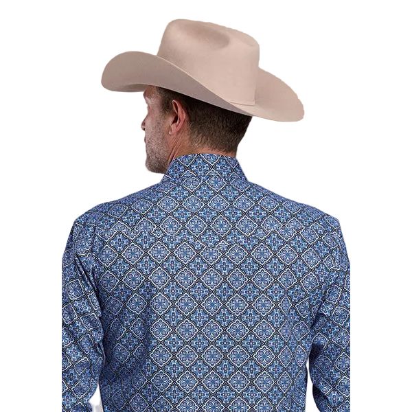 Men's Roper Long Sleeve Blue All Over Print Snap Shirt 03-001-0225-4044