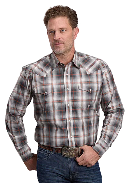 Roper Men's Long Sleeve Gray Smoky Plaid Snap Shirt 03-001-0278-6075