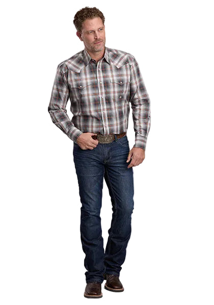 Roper Men's Long Sleeve Gray Smoky Plaid Snap Shirt 03-001-0278-6075