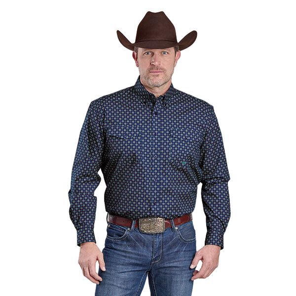 Men's Roper Blue Long Sleeve Patterned Western Button Up Shirt