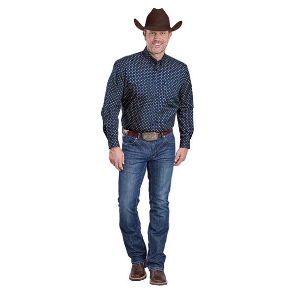 Men's Roper Blue Long Sleeve Patterned Western Button Up Shirt