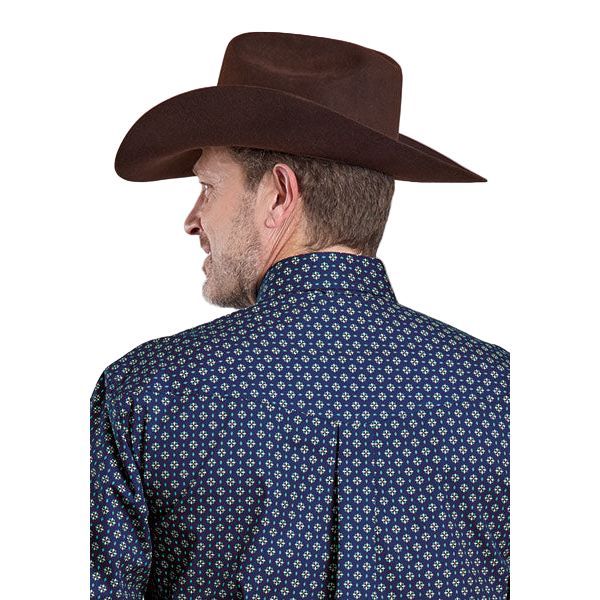 Men's Roper Blue Long Sleeve Patterned Western Button Up Shirt