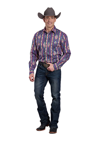 Men's Roper Long Sleeve Purple Snap Up Printed Shirt 03-001-0485-0100