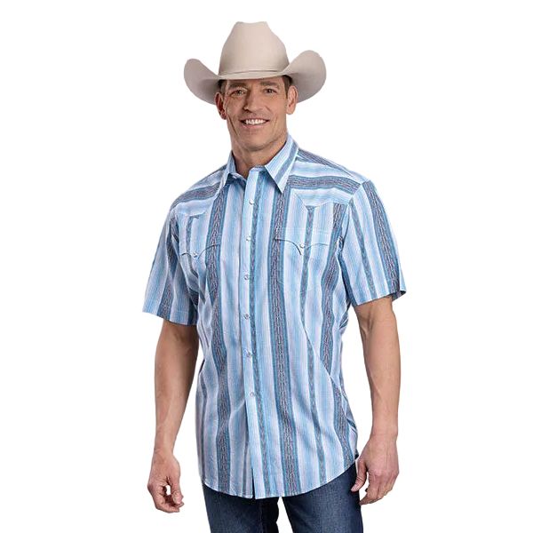 Men's Roper Short Sleeve Vertical Performance Striped Snap Shirt 03-002-0068-0322