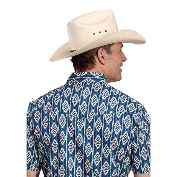 Men's Roper Short Sleeve Blue Vertical Aztec Print Snap Shirt 03-002-0068-0485