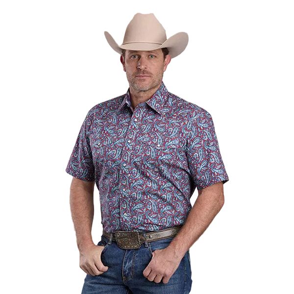 Men's Roper Red Short Sleeve Amarillo Allover Print Button Up Shirt 03-002-0225-2030