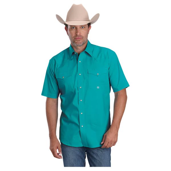 Men's Roper Short Sleeve Turquoise Pearl Snap Shirt 03-002-0265