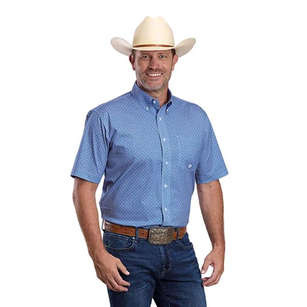 Men's Roper Blue Short Sleeve All Over Print Button Up Shirt 03-002-0326-4303