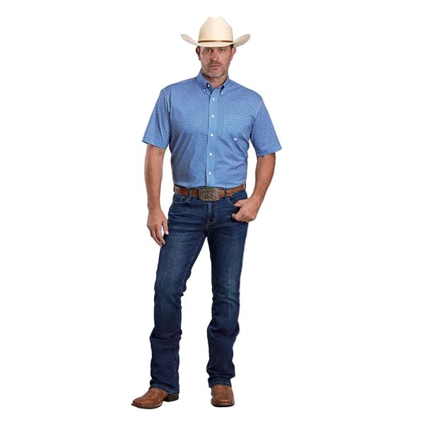 Men's Roper Blue Short Sleeve All Over Print Button Up Shirt 03-002-0326-4303