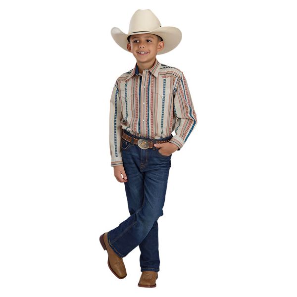 Boy's Roper Long Sleeve Vertical Performance Stripe Snap Shirt 03-030-0068-0479 - Crazy House Western Wear