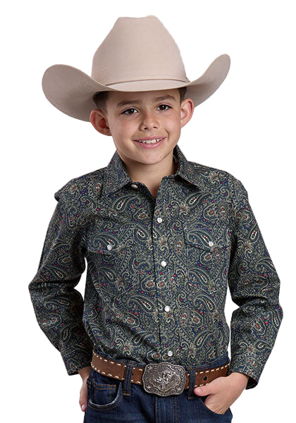 Boy's Roper Long Sleeve Amarillo Print Snap Forest Paisley Shirt 03-030-0225-1017