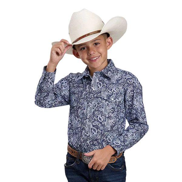 Boy's Roper Long Sleeve Blue Amarillo All Over Print Snap Shirt 03-030-0225-4050