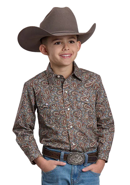 Roper Boy's Long Sleeve Gray Amarillo Paisley Snap Shirt 03-030-0225-6037