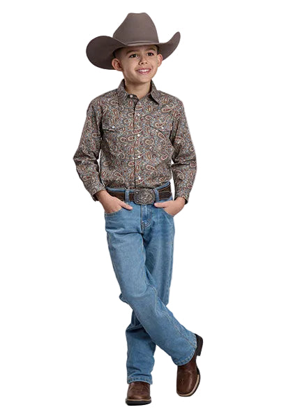 Roper Boy's Long Sleeve Gray Amarillo Paisley Snap Shirt 03-030-0225-6037