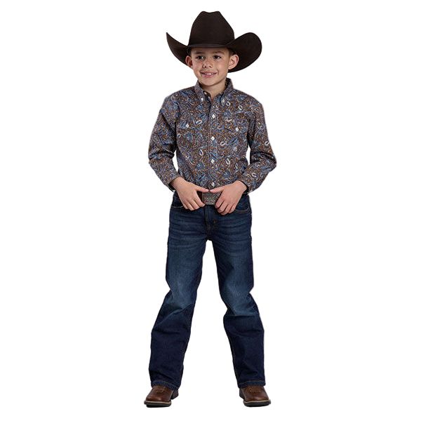 Boy's Roper Long Sleeve Button Bluebird Paisley Western Shirt 03-030-0325-1024