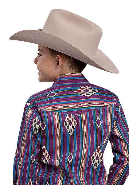 Boy's Roper Long Sleeve Snap Printed Vertical Design Shirt 03-030-0485-0100