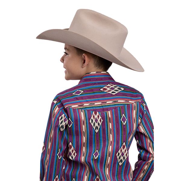 Boy's Roper Long Sleeve Snap Printed Vertical Design Shirt 03-030-0485-0100