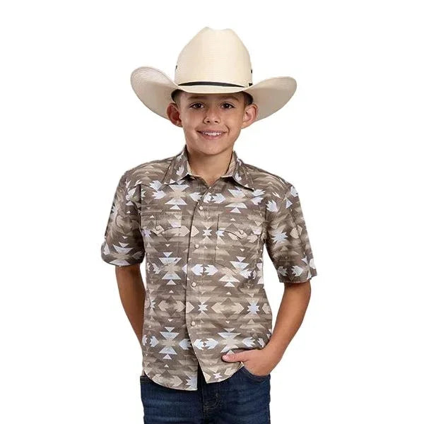 Boy's Roper Brown Aztec Serape Print Short Sleeve Shirt 03-031-0067-0481