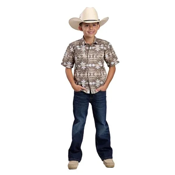 Boy's Roper Brown Aztec Serape Print Short Sleeve Shirt 03-031-0067-0481