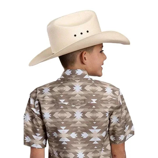 Boy's Roper Brown Aztec Serape Print Short Sleeve Shirt 03-031-0067-0481