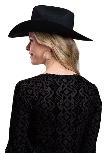 Women's Roper Long Sleeve Printed Knit Black on Black Mesh "Velour" Top 03-038-0514-1009