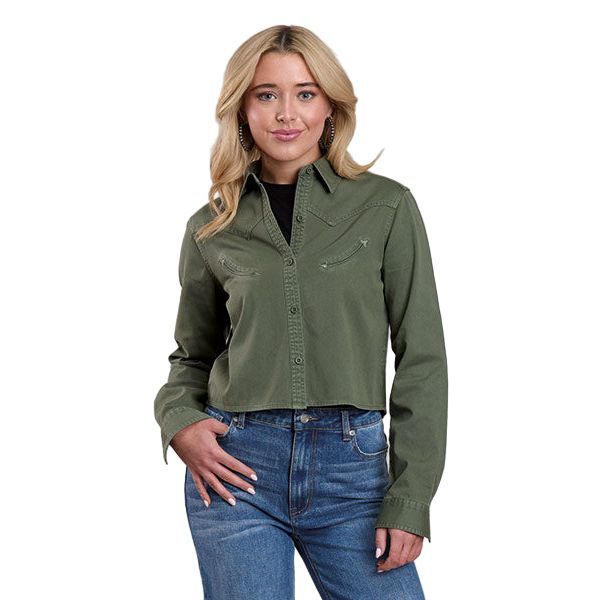 Women's Roper Long Sleeve Green Cropped Button Up Shirt