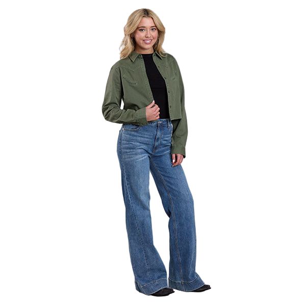 Women's Roper Long Sleeve Green Cropped Button Up Shirt
