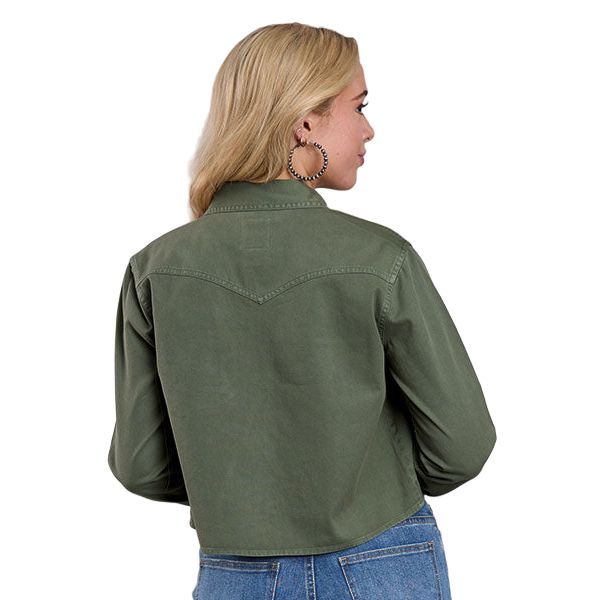 Women's Roper Long Sleeve Green Cropped Button Up Shirt