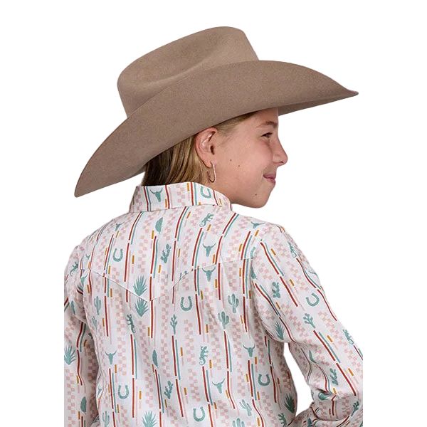 Girl's Roper Long Sleeve Checkered and Striped Printed Button Up Shirt 03-080-0590-5060