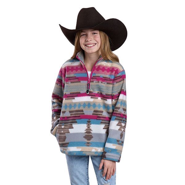 Girl's Roper Pink Fleece Aztec Pullover 03-095-0250-6638