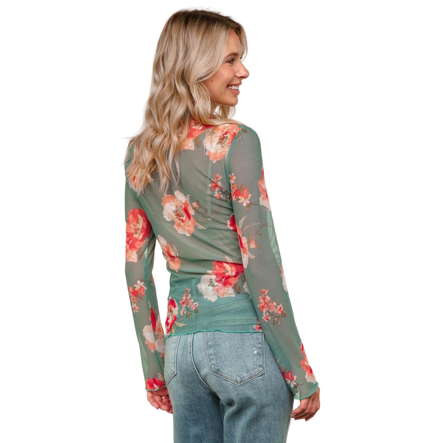 Women's High Neck Semi Sheer Top HT7090C