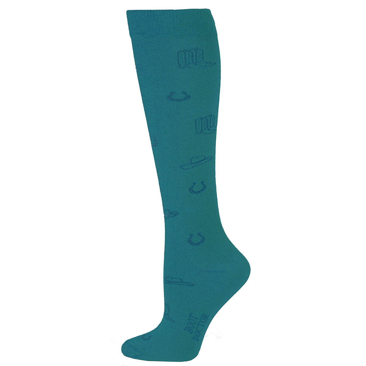 Women's Boot Doctor Over the Calf Turquoise Western Themed Pattern Socks 0416633