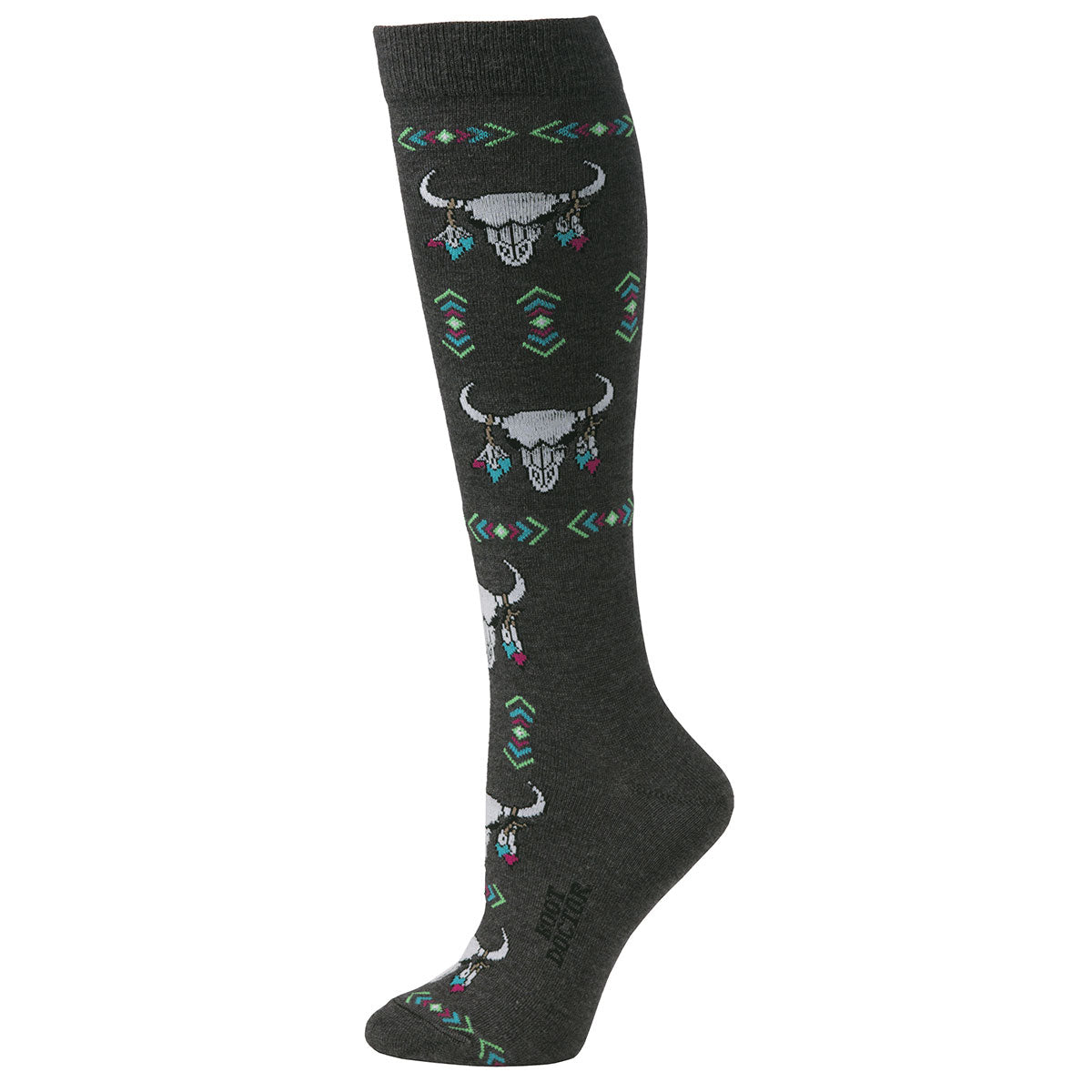 Women's Boot Doctor Over the Calf Gray Bull Skull and Diamond Pattern Socks 0417006