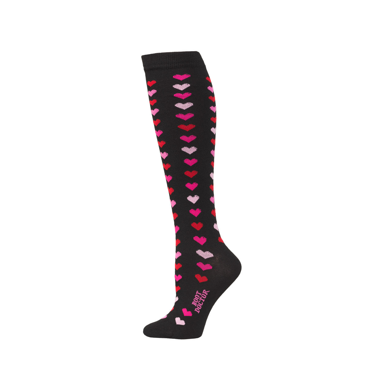 Women's Boot Doctor Black Over The Calf Socks with Pink and Red Hearts 0421801