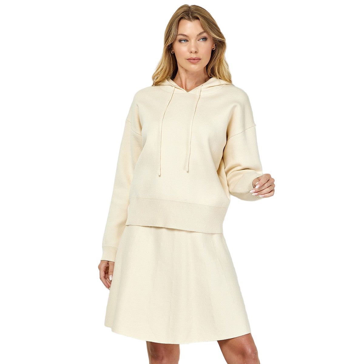 Women's Cream Hooded Long Sleeve Sweater Top