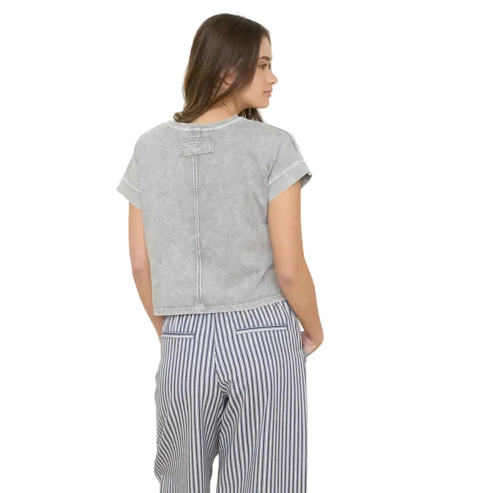 Women's Washed Short Sleeve Boxy Knit Top J5FP1005-T