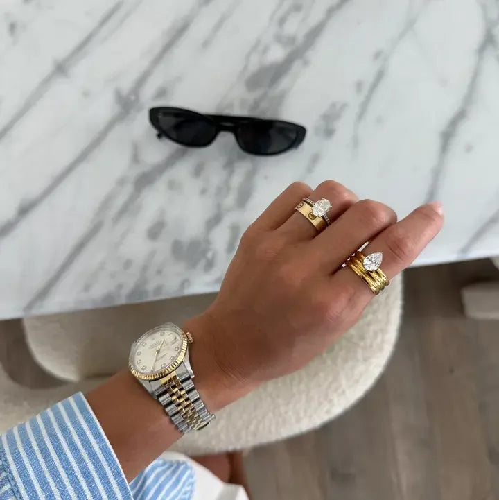 Women's Gold and Silver Plated Olivia Thick Pear Shaped Ring