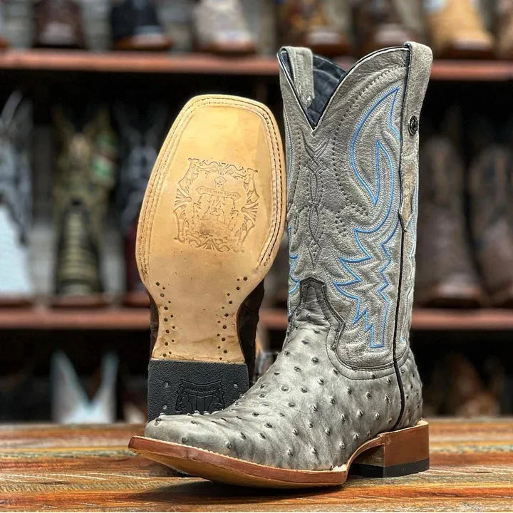 Men's 13" Tanner Mark Gray Ostrich Print Boots TM205578 - Crazy House Western Wear