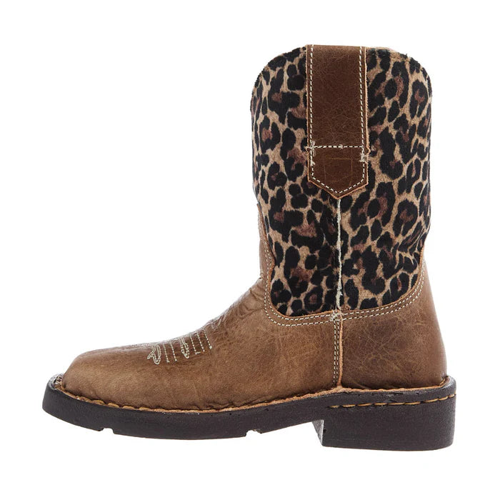 Girl's Roper Brown Leather Vamp with Cheetah Top Square Toe Boot