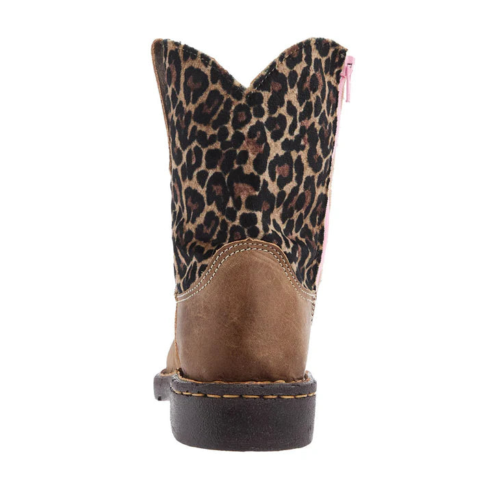 Girl's Roper Brown Leather Vamp with Cheetah Top Square Toe Boot